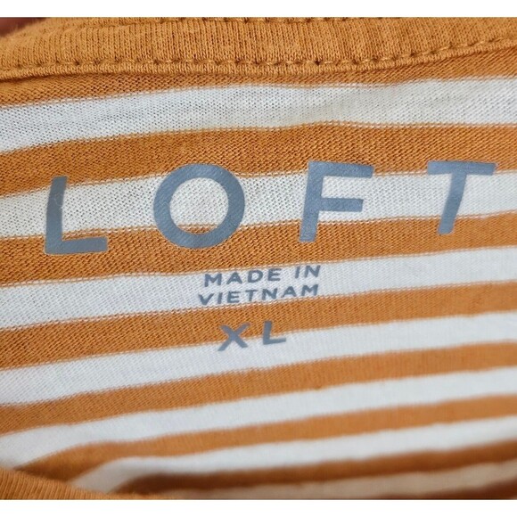 Ann Taylor LOFT Striped Top Womens Size XL Long Sleeve Tee Cotton Mustard Yellow - Picture 5 of 6